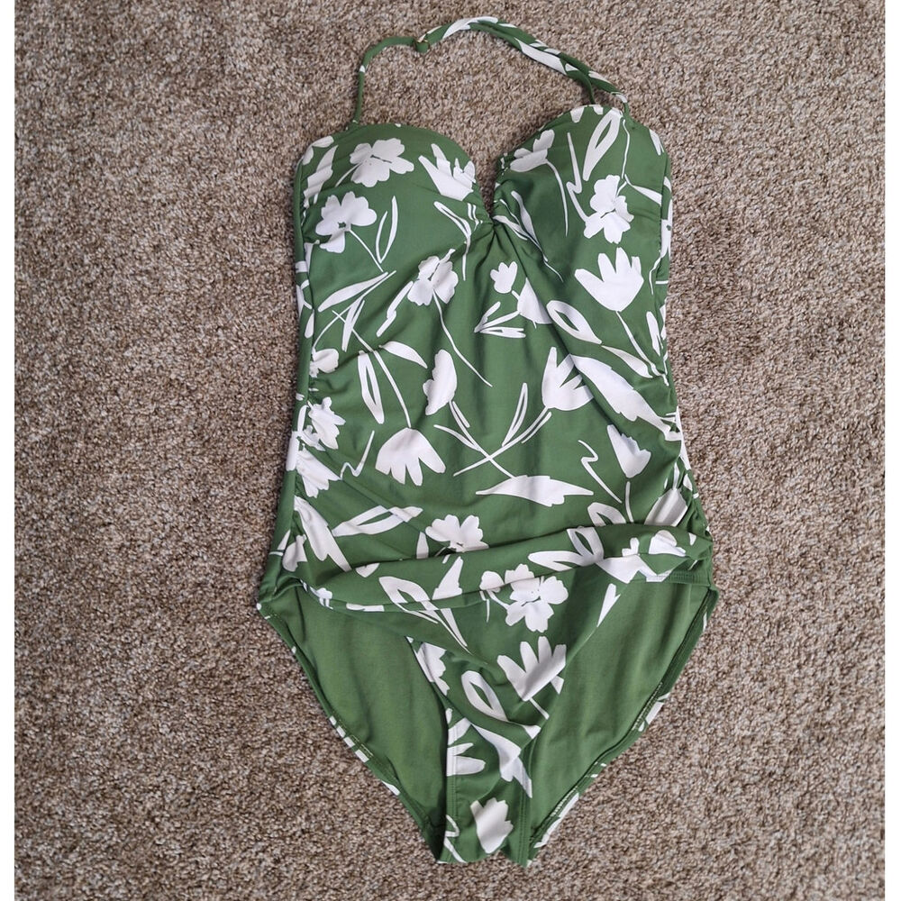 Anna Cole One Piece Green Floral Sz 14 Swimsuit